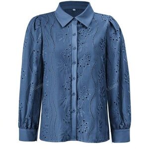 Elegant Blue Embroidered Women's Top